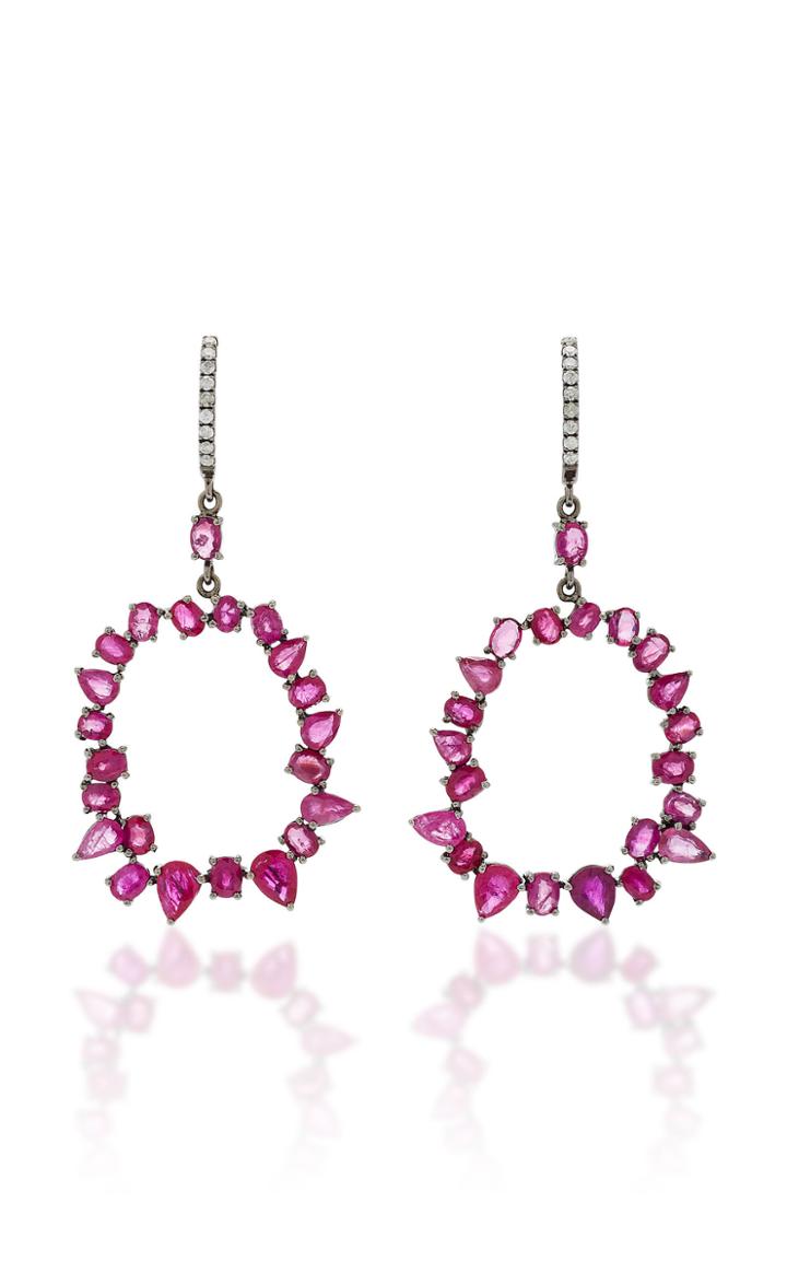 Nina Runsdorf M'o Exclusive One-of-a-kind Ruby And Diamond Jagged Edge Earrings