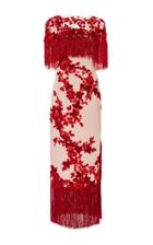 Marchesa Floral Embellished Gown With Fringe Cape