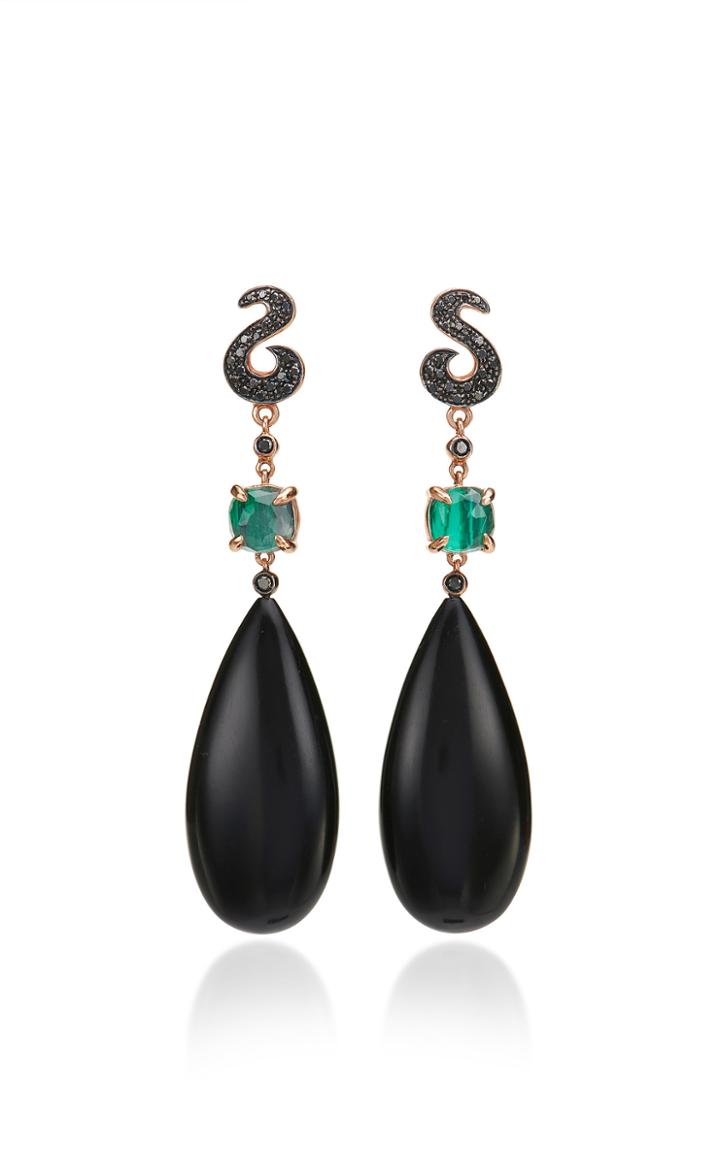 Alasia Twin Set Earrings With Jet And Malachite