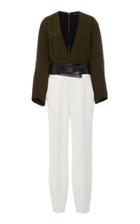 Narciso Rodriguez Wool And Crepe Color Block Jumpsuit With Belt