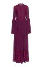 Costarellos Ethereal Bell Sleeve Silk Chiffon Gown