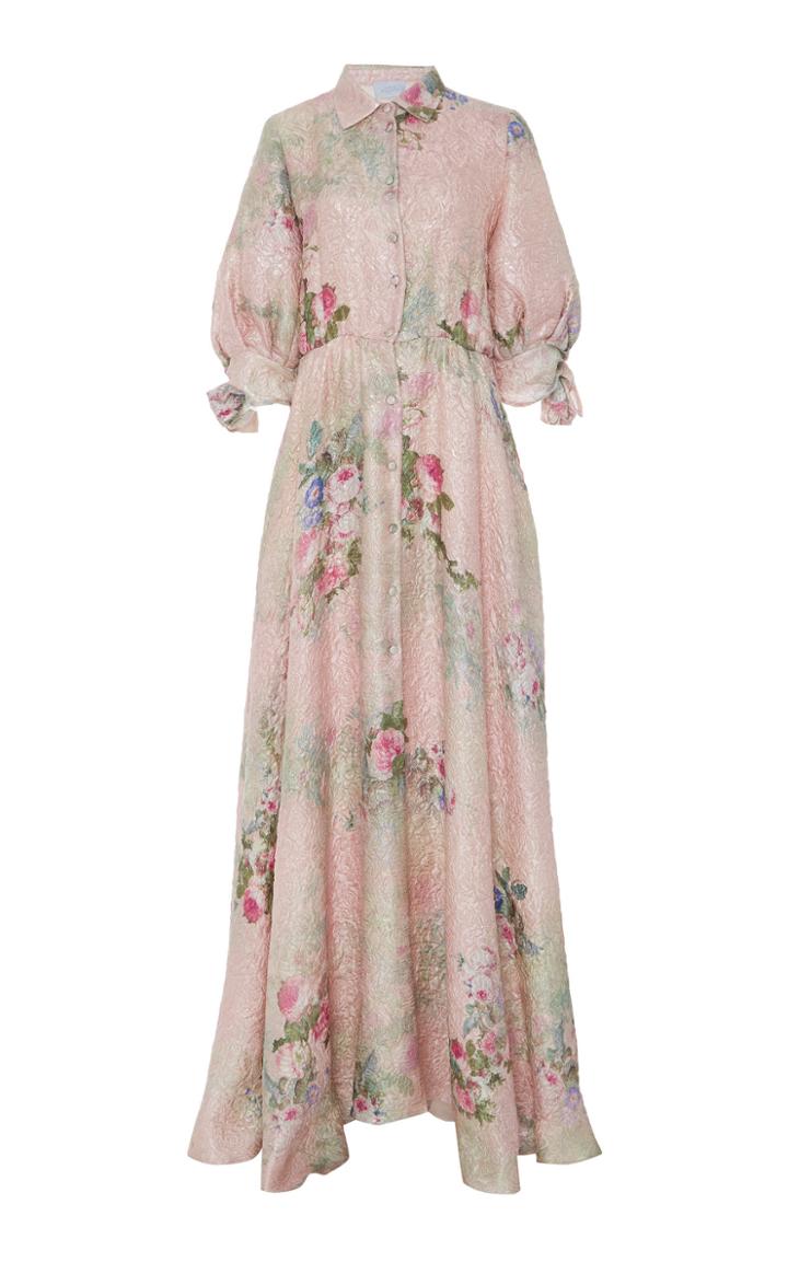 Luisa Beccaria Floral Print Silk-blend Matelasse Gown