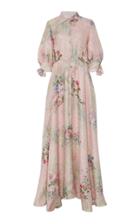 Luisa Beccaria Floral Print Silk-blend Matelasse Gown