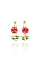 Aurlie Bidermann Rose Earrings With Pink And Green Enamel