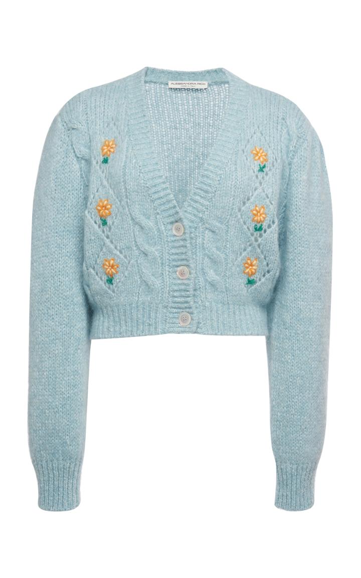 Moda Operandi Alessandra Rich Melange Wool Blend Cardigan With Floral Details
