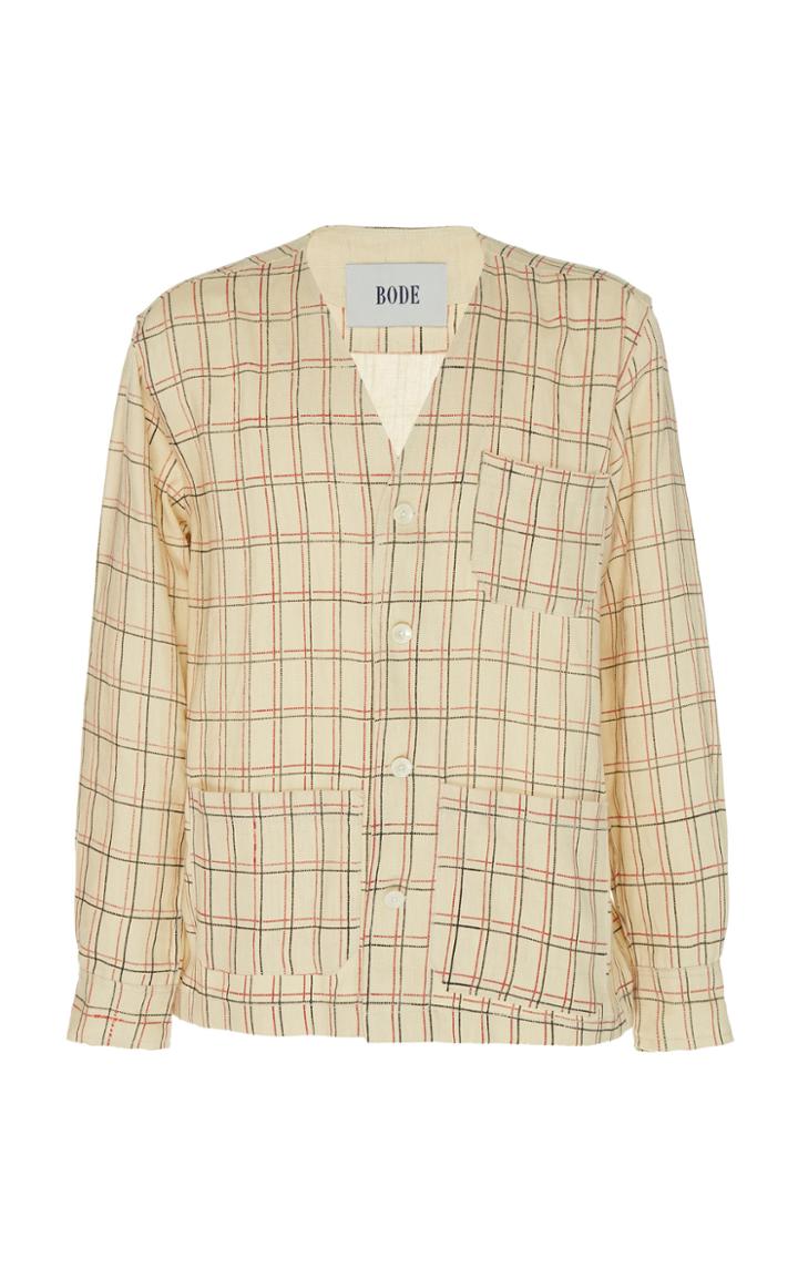 Bode Schoolhouse Plaid Collarless Blazer