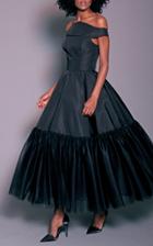 Christian Siriano Silk Off The Shoulder Dress With Tulle Hem