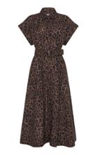 Moda Operandi Rebecca Vallance Yasi Leopard-print Linen-blend Midi Shirt Dress