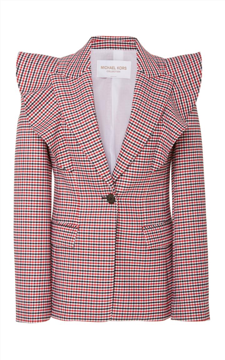 Michael Kors Collection Ruffled Plaid Wool-stretch Blazer
