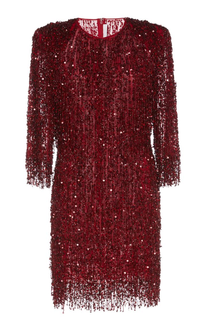Naeem Khan Fringed Sequined Tulle Mini Dress