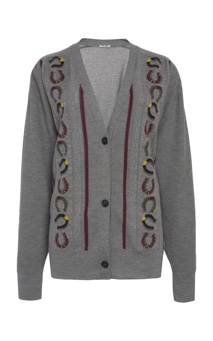 Miu Miu Striped Knit V-neck Cardigan