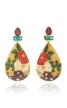 Silvia Furmanovich Marquetry Red And White Floral Teardrop Earring