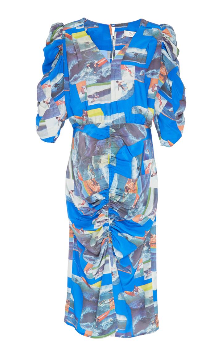 Sea Surf Print Ruched Lady Dress