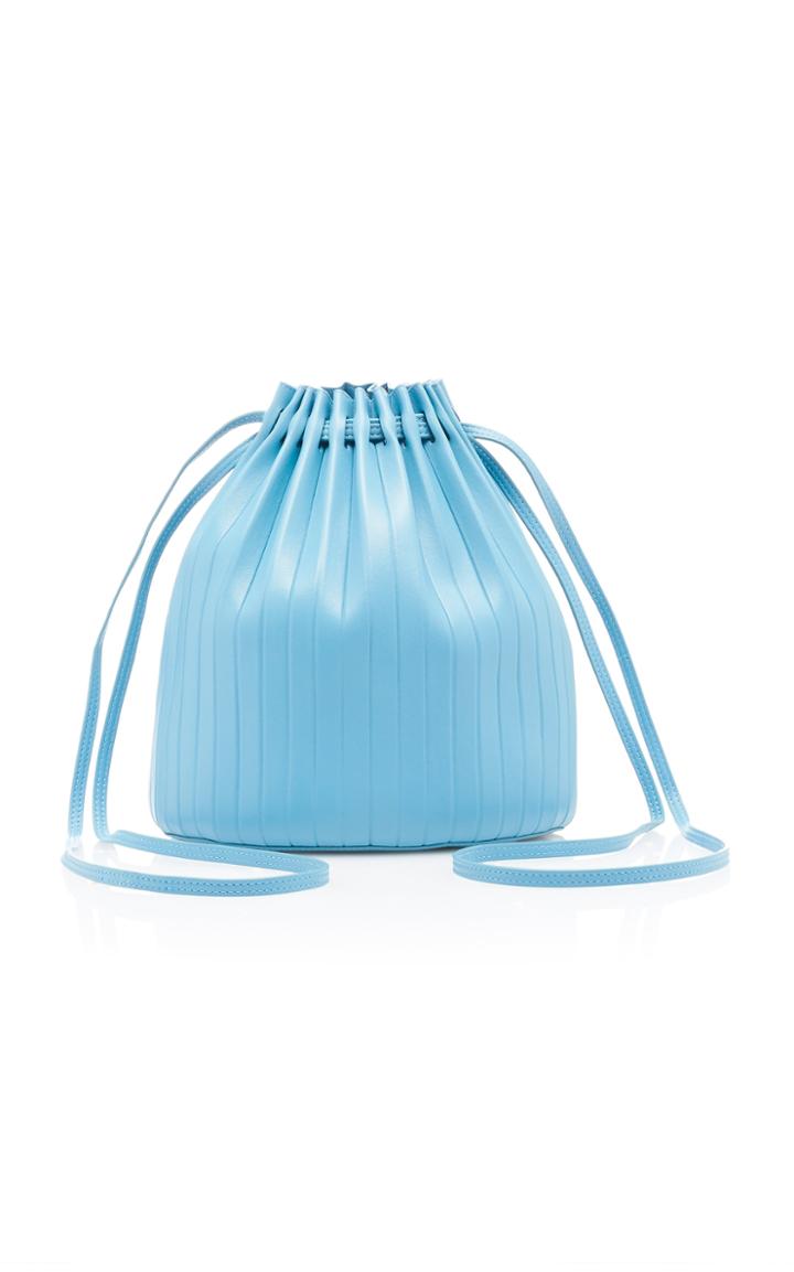 Mansur Gavriel Pleated Blue Leather Bucket Bag