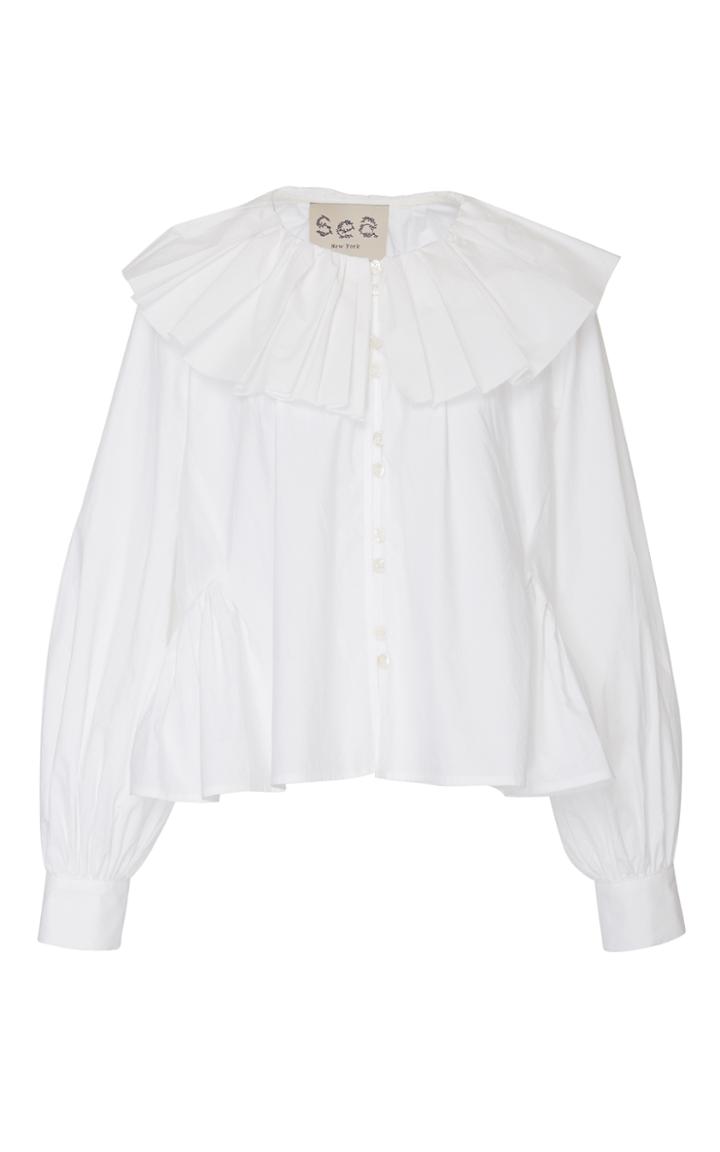 Sea Pleated Collar Blouse