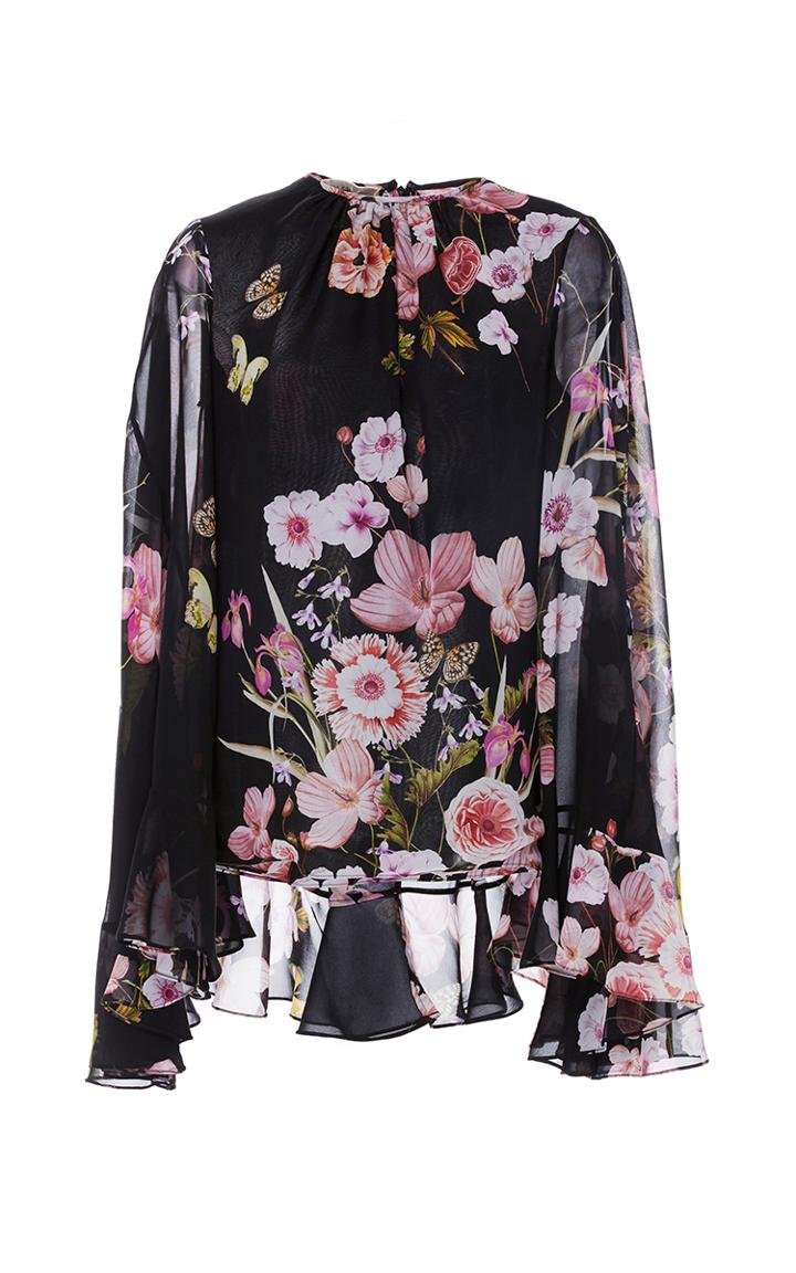 Giambattista Valli Butterfly Sleeved Floral Blouse
