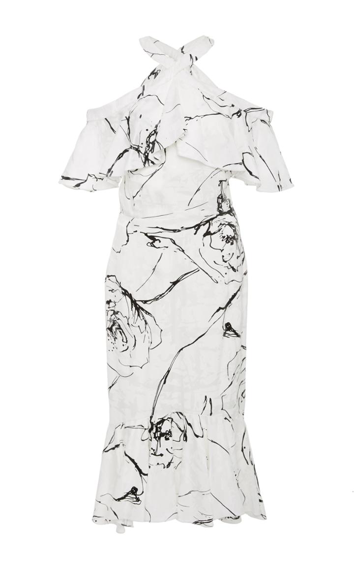Christian Siriano Printed Halter Ruffle Dress