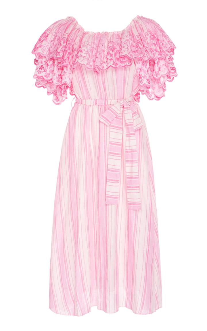 Gl Hrgel Striped Eyelet Ruffle Midi Dress