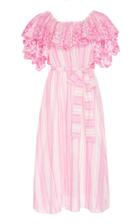 Gl Hrgel Striped Eyelet Ruffle Midi Dress