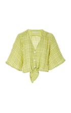 Faithfull The Brand Boulevards Knotted Checked Crepe Top