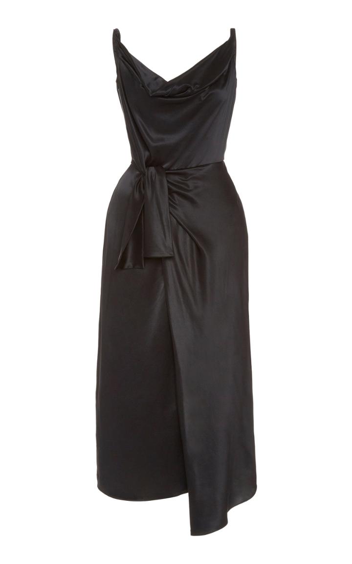 Saloni Giselle Wrap-effect Silk-satin Midi Dress