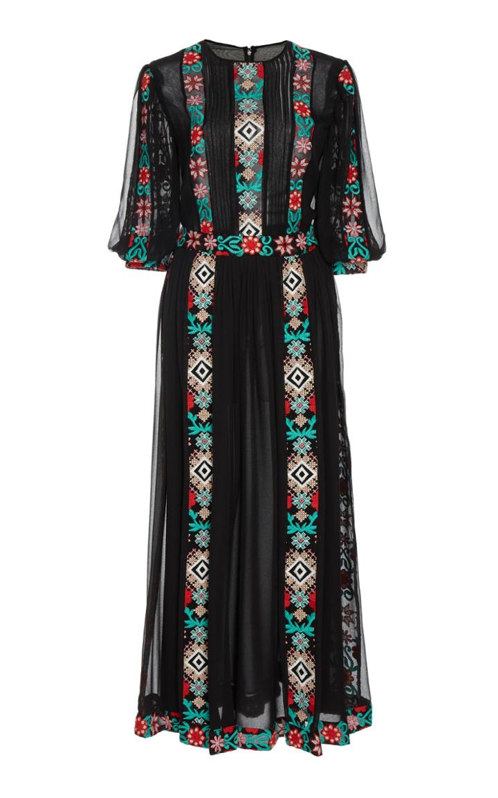 Costarellos Cross Stitch Sik Midi Dress