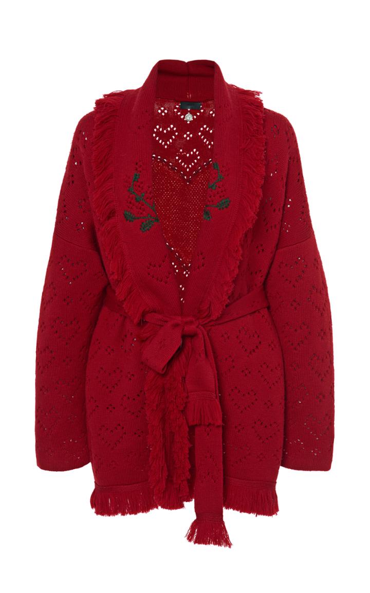 Moda Operandi Alanui Icon Spotted Heart Fringed Pointelle-knit Wool Cardigan