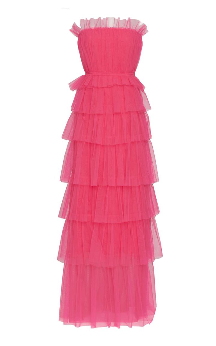 Carolina Herrera Strapless Ruffle Tiered Tulle Gown