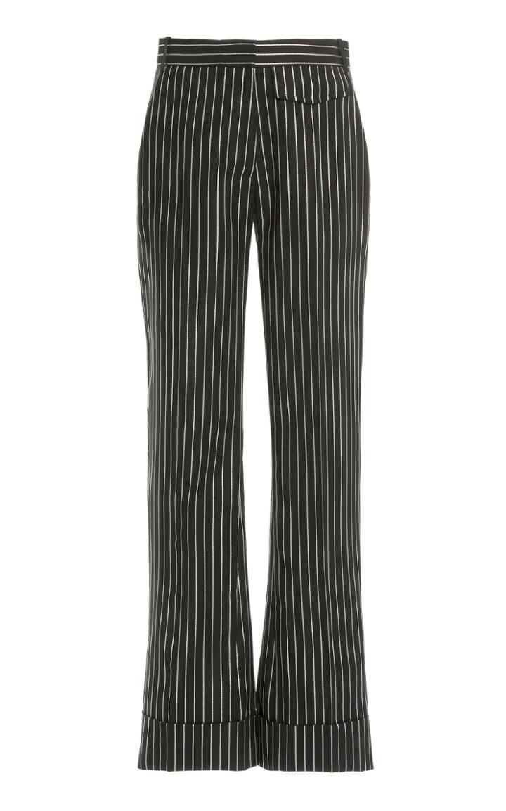 Moda Operandi Victoria Beckham Metallic-striped Wool-blend Cuffed Straight-leg Trous