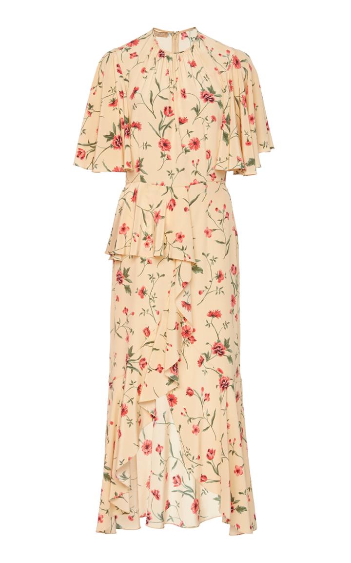 Michael Kors Collection Ruffled Floral-print Silk-crepe Midi Dress
