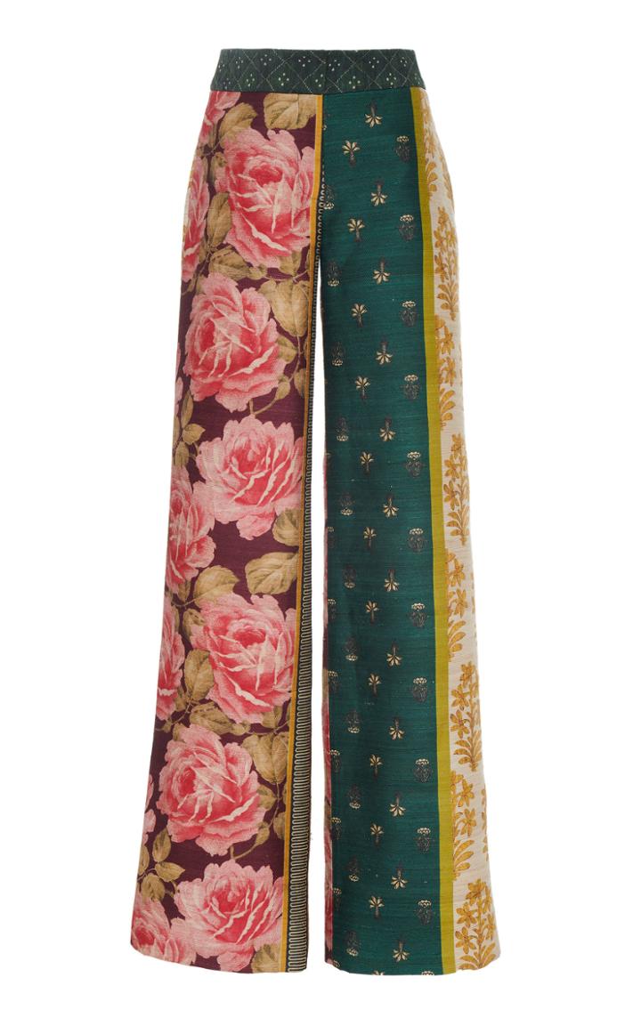 Oscar De La Renta Paneled Print Straight Leg Long Pant
