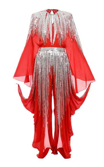 Moda Operandi Balmain Crystal-embellished Chiffon Cape-back Jumpsuit Size: 36