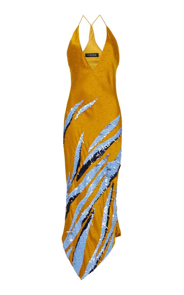 Cushnie Asymmetric Sequined Satin-jacquard Dress