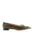 Rochas Croc-effect Glossed-leather Flats