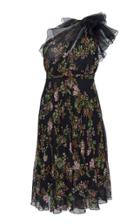 Giambattista Valli One-shoulder Floral-print Silk-pliss Dress
