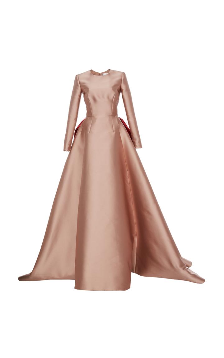 Reem Acra Mikado Scuba Long Sleeve Ball Gown