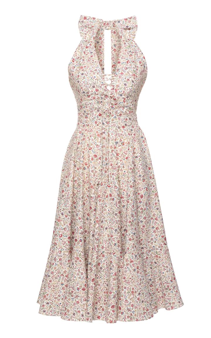 Moda Operandi Lena Hoschek Mille Fleurs Floral Cotton Midi Halter Dress