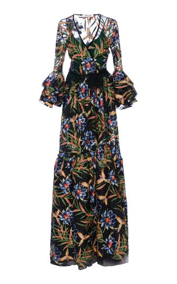 Diane Von Furstenberg Ruffle Sleeve Maxi Wrap Dress