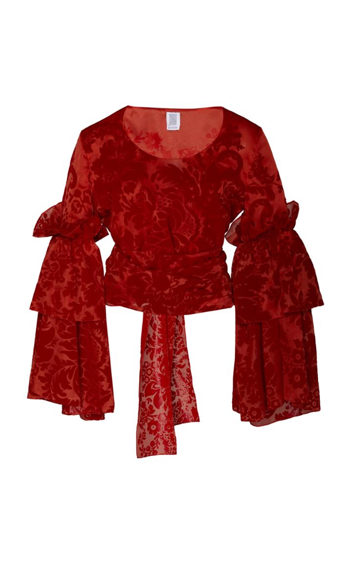 Rosie Assoulin Bell-sleeve Flocked Silk-organza Top