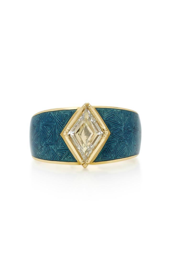 Brooke Gregson Engraved Enamelled Kite Diamond Slice Ring