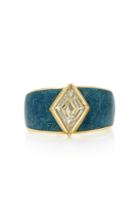 Brooke Gregson Engraved Enamelled Kite Diamond Slice Ring
