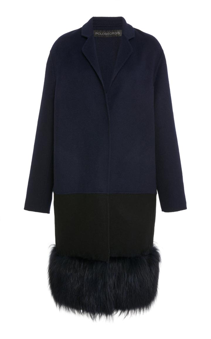 Pologeorgis Penelope Fox-fur Trimmed Two-tone Wool Coat
