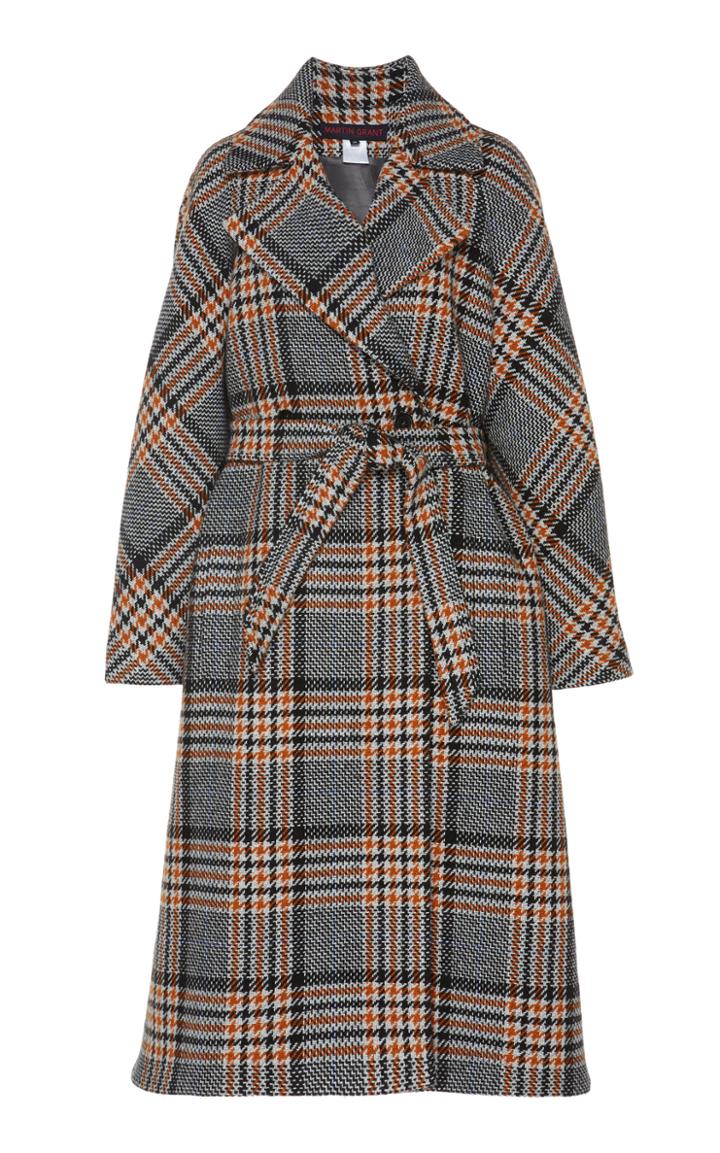 Martin Grant Virgin Wool Check Print Trench Coat