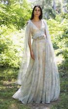 Moda Operandi Luisa Beccaria Floral Appliqued Cape-sleeve Printed Silk Gown