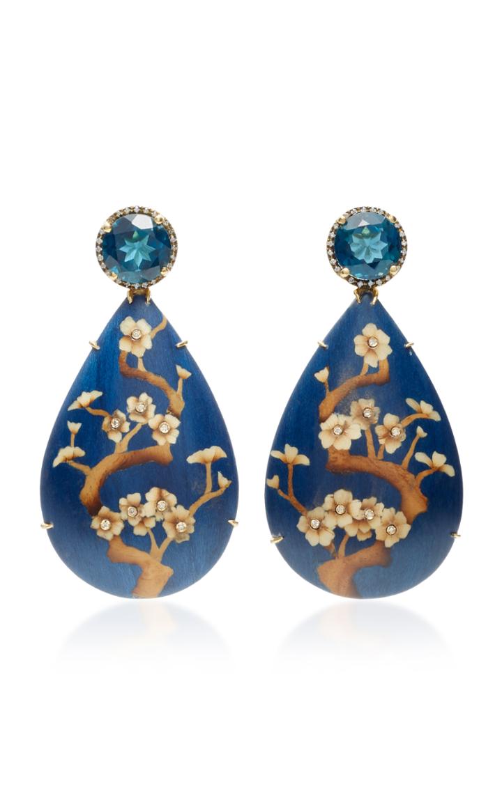 Silvia Furmanovich Marquetry Wood Pear-shaped Drop Earrings
