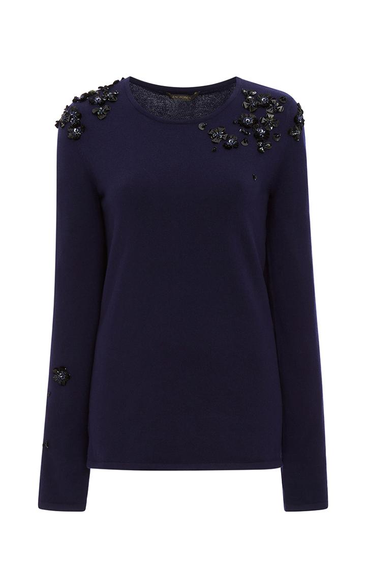 Zac Posen Cotton Cashmere Embroidered Crewneck Sweater