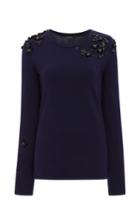 Zac Posen Cotton Cashmere Embroidered Crewneck Sweater
