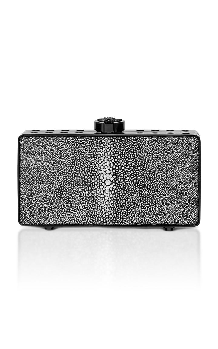 Bougeotte Titanium Best Secret Keeper Clutch In Black And Silver Galuchat