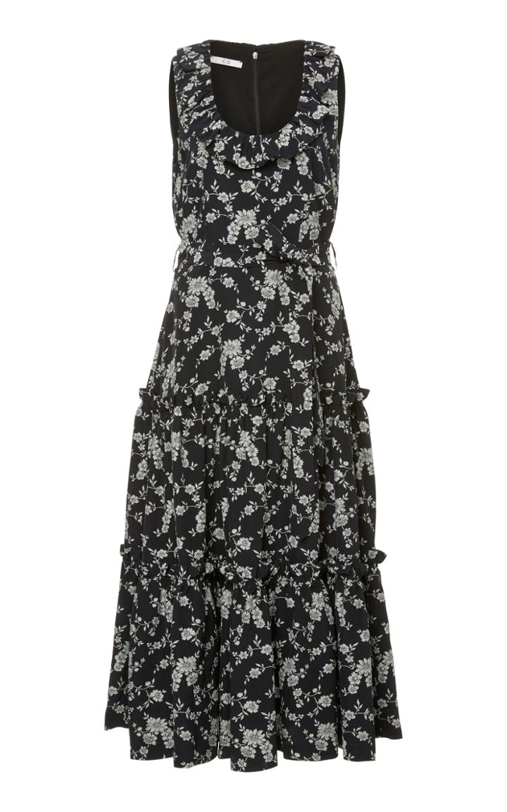 Co Sleeveless Floral Scoop Neck Midi Dress