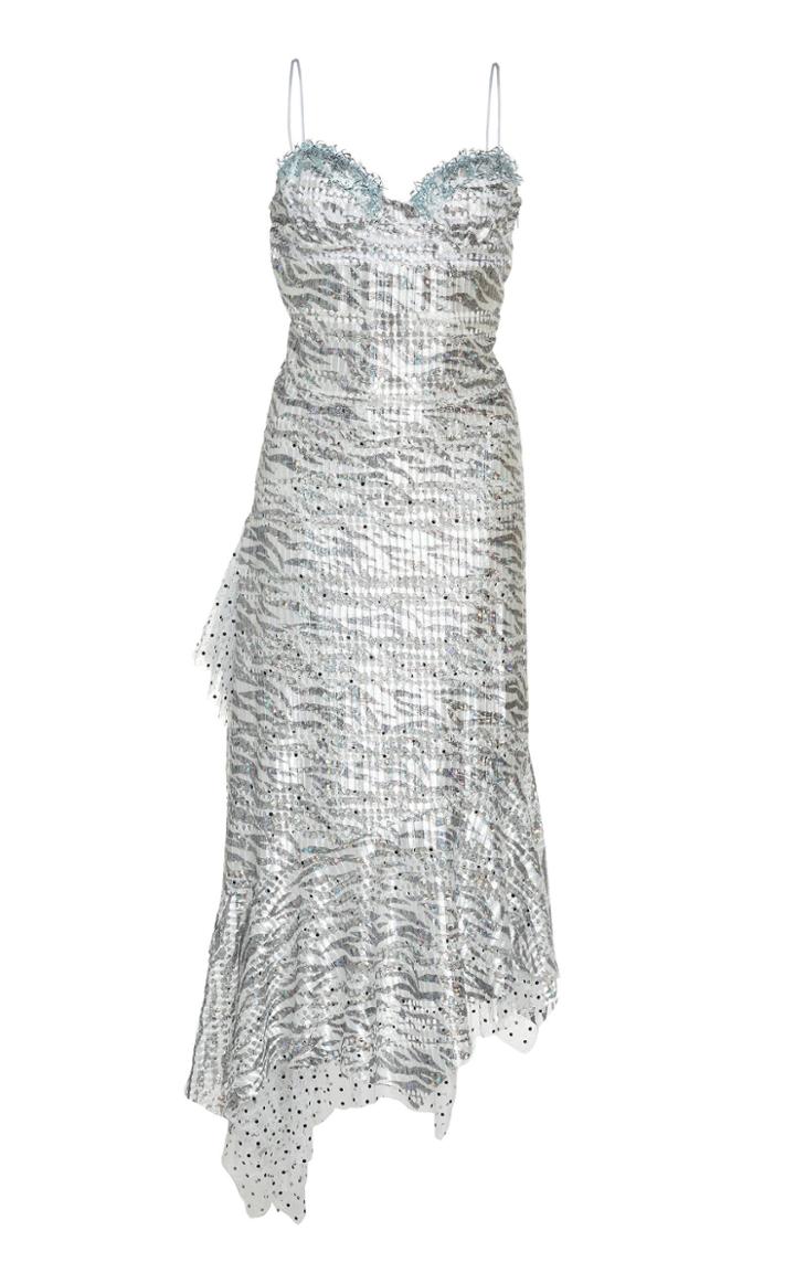 Moda Operandi Anas Jourden Asymmetrical Laced Zebra-print Midi Dress Size: 36